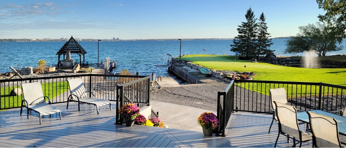 View of Lake Simcoe waterfront and deck area